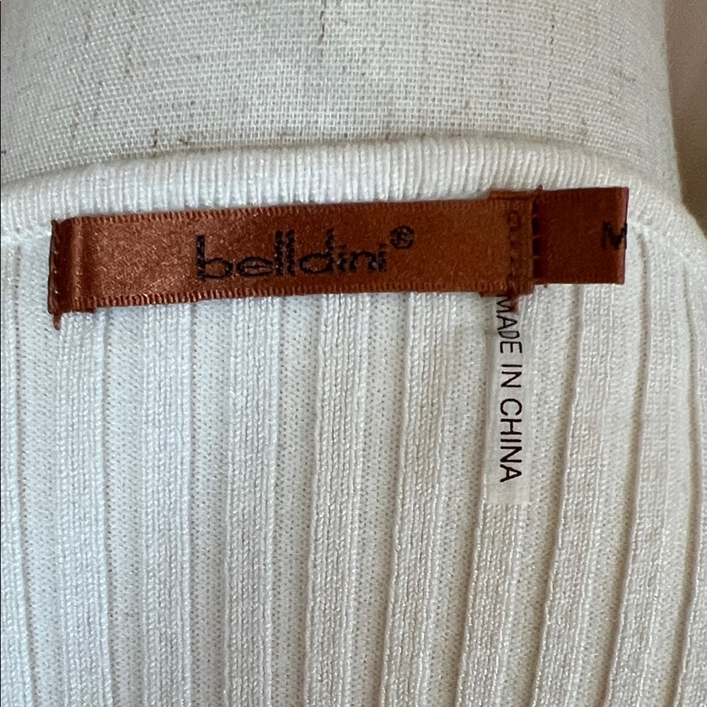 Cream Ribbed Belldini rhinestone Zip-Front Long Sleeve sweater - Picture 4 of 4
